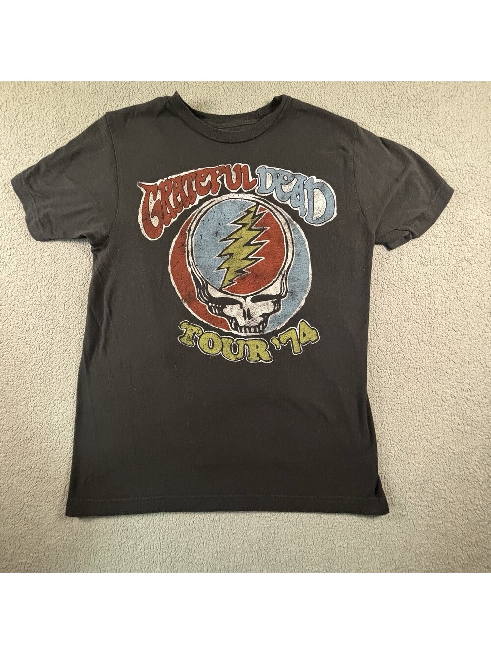 Grateful Dead Tour 74 Men’s Shirt Size Black Steal Your Face Ripple Junction